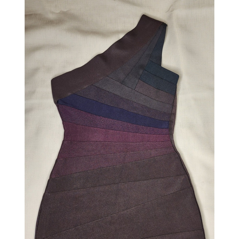 Herve Leger Bandage Dress Womens S Ombre One Shoulder Purple Blue Cocktail NEW